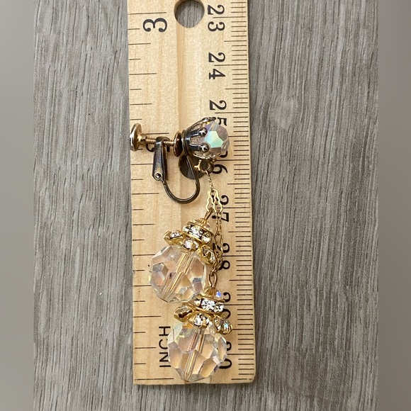 Vintage Aurora Borealis Crystal Drop Clip-on Earrings - Picture 11 of 12